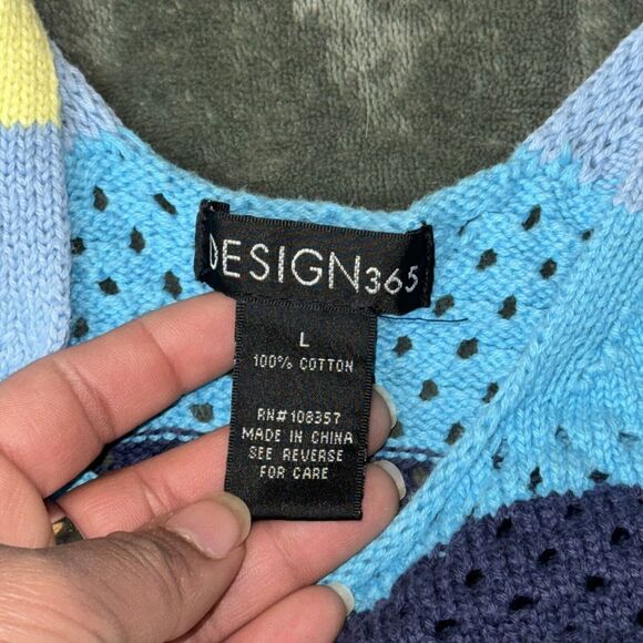 Design 365 Sweater Tank Women's Large Multicolor Striped Open Knit Scoop Neck - Picture 6 of 6